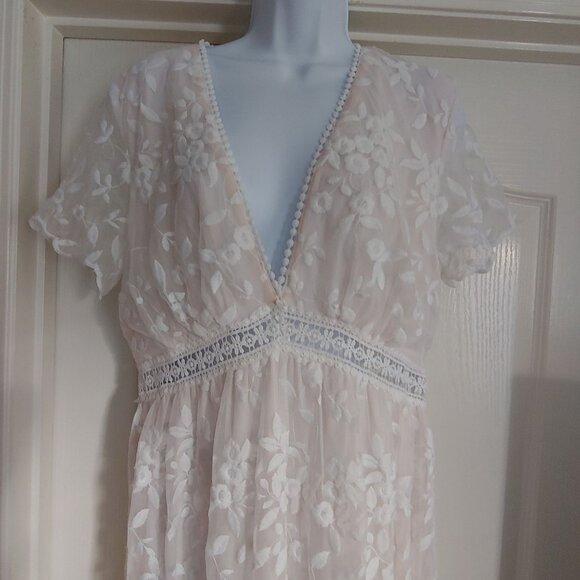 Baltic Born Boho Lace Dress Nude Mesh Floral Embroidered Romantic Bridal Beach L - Picture 3 of 16